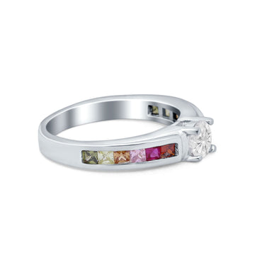 Soliaire Accent Multicolored Simulated Cubic Zirconia Ring 925 Sterling Silver